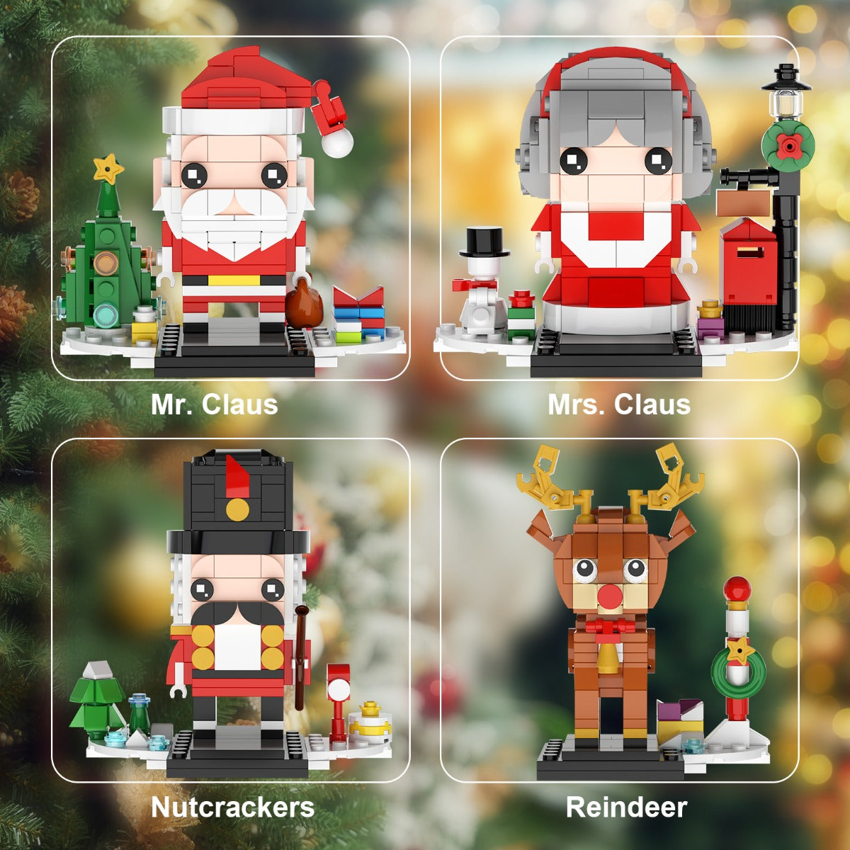 MOC Christmas Building Sets contain Christmas Reindeer, Nutcrackers, Mr. &amp; Mrs. Claus, Santa Claus
