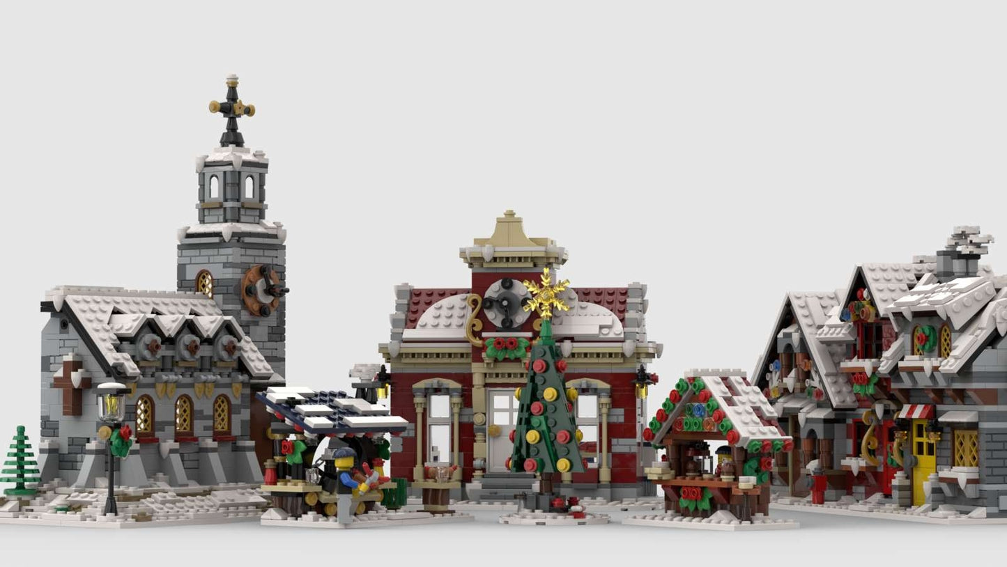 MOC-84431 Little Winter Town Hall Christmas building blocks set with compatible bricks