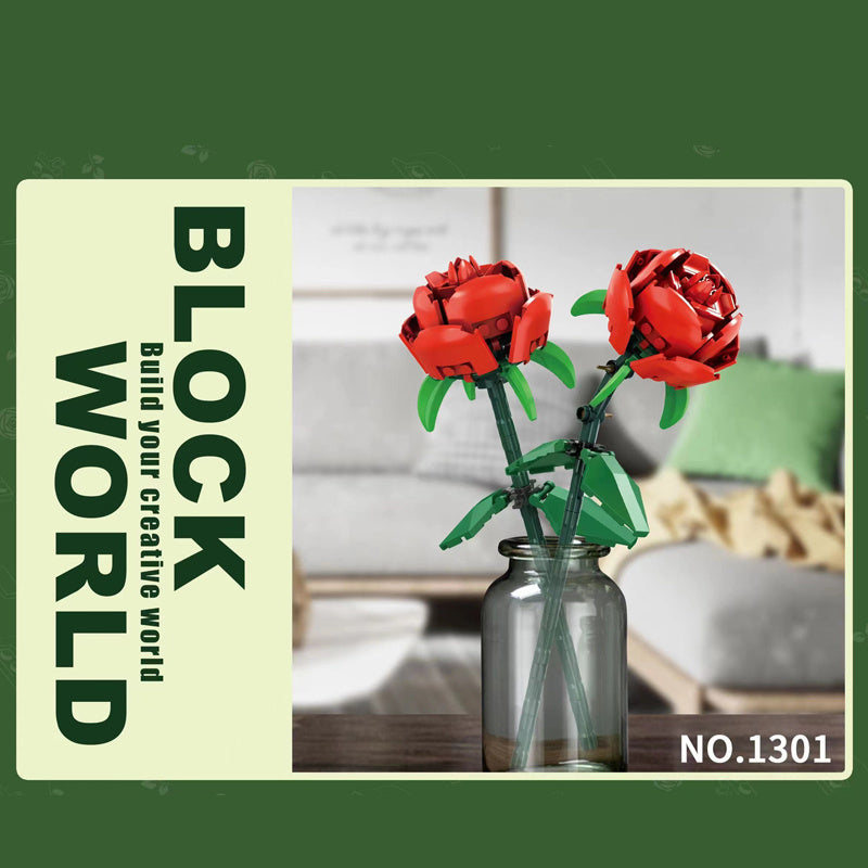 Blocks R Rose 1301 Moc A Red Rose Flower Building Blocks With 65pcs Bricks Toys Gift ...