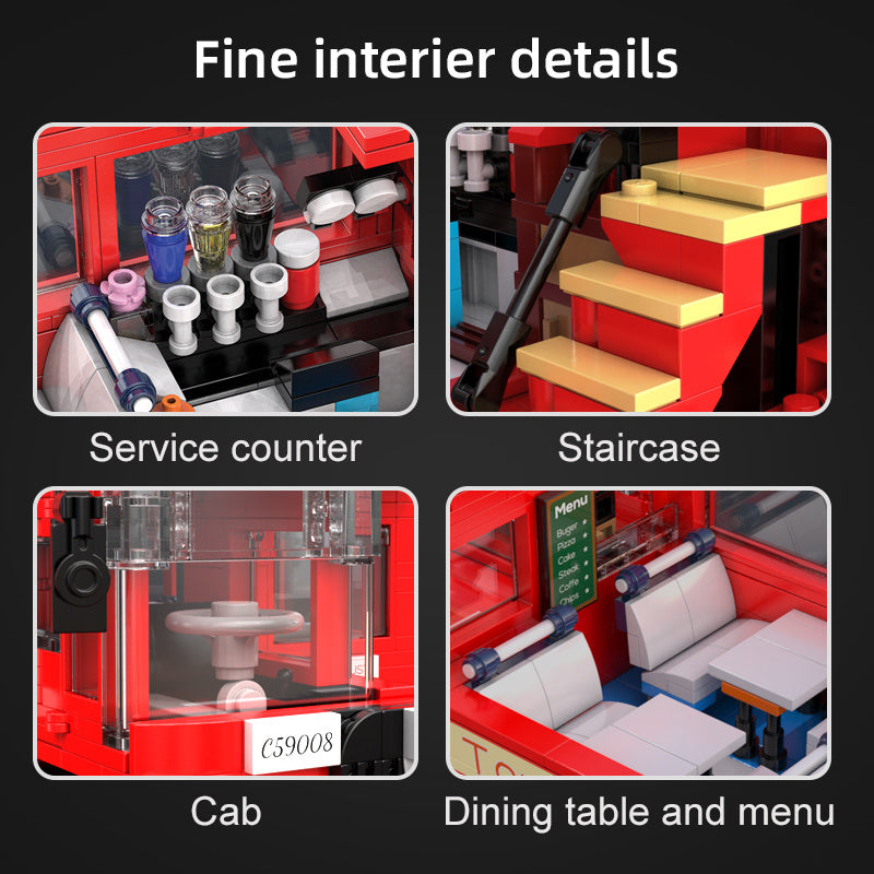 CADA C59008 Moc London Retro Tour Buses Building Blocks Static Version with USB Light 1770pcs Bricks Toys From China Delivery.