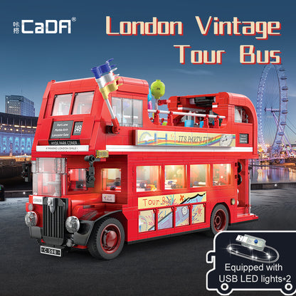 CADA C59008 Moc London Retro Tour Buses Building Blocks Static Version with USB Light 1770pcs Bricks Toys From China Delivery.