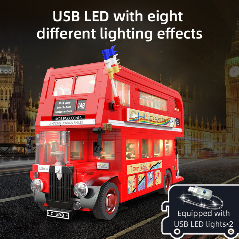 CADA C59008 Moc London Retro Tour Buses Building Blocks Static Version with USB Light 1770pcs Bricks Toys From China Delivery.