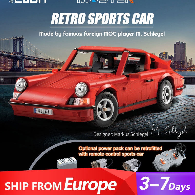 CADA C61045 MOC Retro Sports Car 911 Building Block 1429Pcs Brick Toys With Motor Ship From Europe 3-7 Delivery