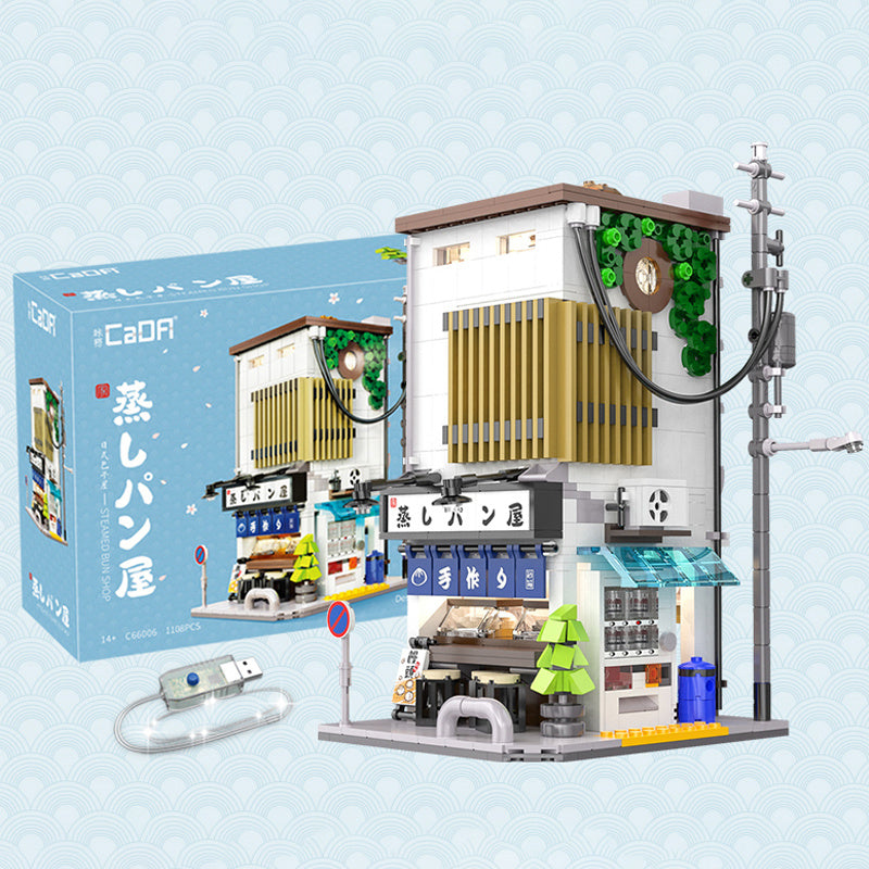 CADA C66006 Moc City Japanese steamed bun house building blocks 1108PCS Bricks City Street with USB Light ship from China.