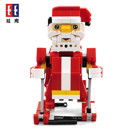 DoubleE C51034 439Pcs Intelligent Sound And Light Sensor Santa Christmas Sleigh Car Building Blocks Brick Gift From China