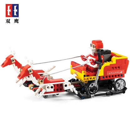 DoubleE C51034 439Pcs Intelligent Sound And Light Sensor Santa Christmas Sleigh Car Building Blocks Brick Gift From China