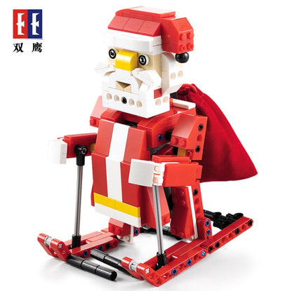 DoubleE C51034 439Pcs Intelligent Sound And Light Sensor Santa Christmas Sleigh Car Building Blocks Brick Gift From China