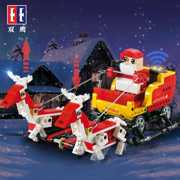 DoubleE C51034 439Pcs Intelligent Sound And Light Sensor Santa Christmas Sleigh Car Building Blocks Brick Gift From China
