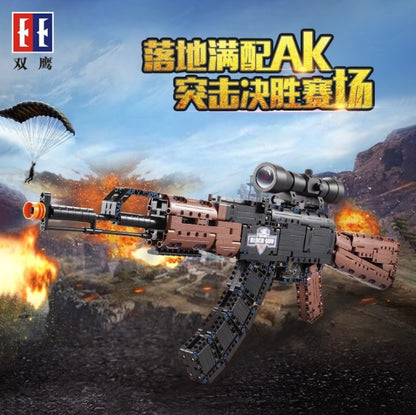 DoubleE C61009 738Pcs Sight Scope AK47 Chicken Eating Game Building Blocks Toy Gun From China