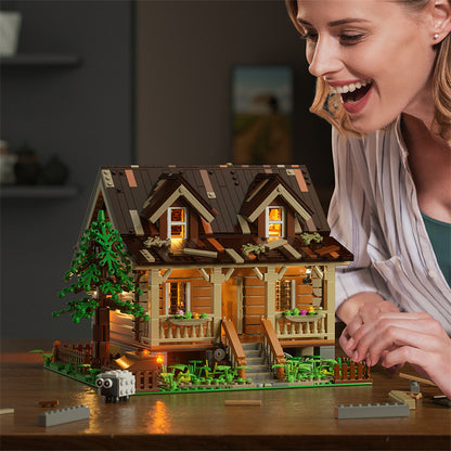 FUNWHOLE FH9001 Creator Modular Buildings Wood Cabin with Light parts Building Blocks 2097pcs Bricks Toys From China