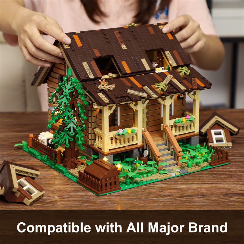 FUNWHOLE FH9001 Creator Modular Buildings Wood Cabin with Light parts Building Blocks 2097pcs Bricks Toys From China
