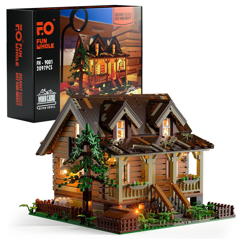 FUNWHOLE FH9001 Creator Modular Buildings Wood Cabin with Light parts Building Blocks 2097pcs Bricks Toys From China