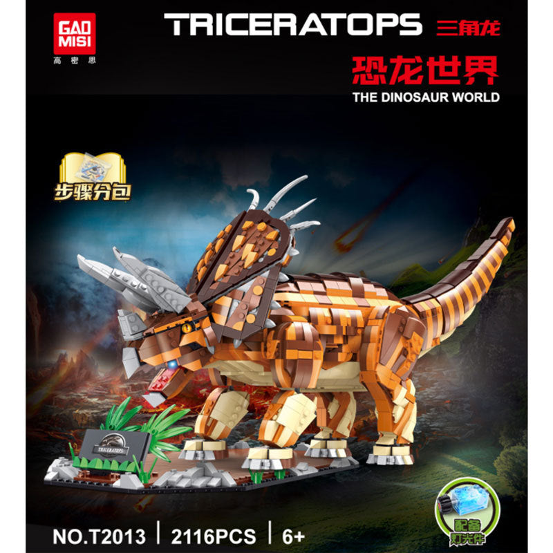 GAOMISI T2013 Dinosaur World Jurassic Triceratops Building Blocks 2116pcs Bricks Toys For Gift from China（With lighting Bricks)）