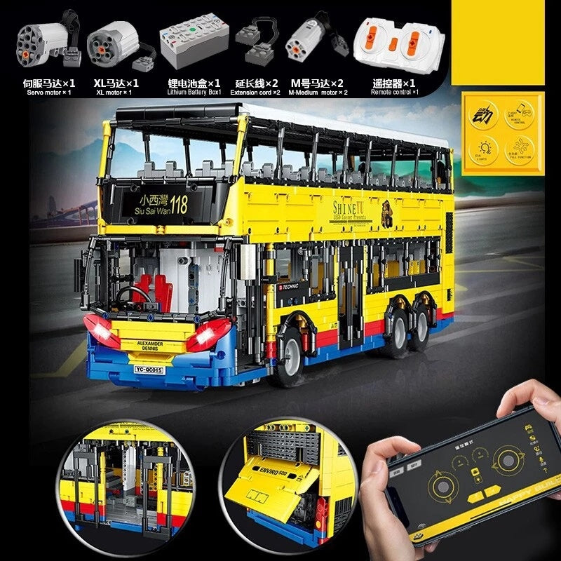HappyBuild YC-QC015 MOC Double Decker Bus Technic 4306pcs Bricks with Remote Control Version Building Blocks from China.
