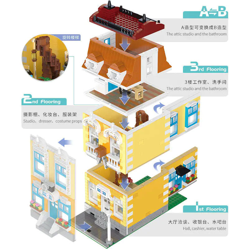 HappyBuilding YC-20006 Vitage Mode Photography Floor Building Blocks 1773pcs Bricks Model From China