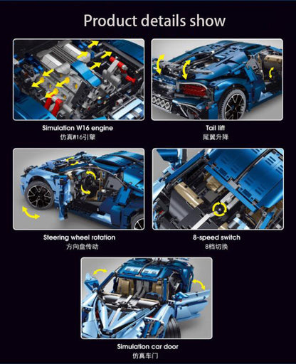 High-Tech Series T5004 Blue Bugatti Divo Building Blocks Model Car DIY Children toy Ship From China.