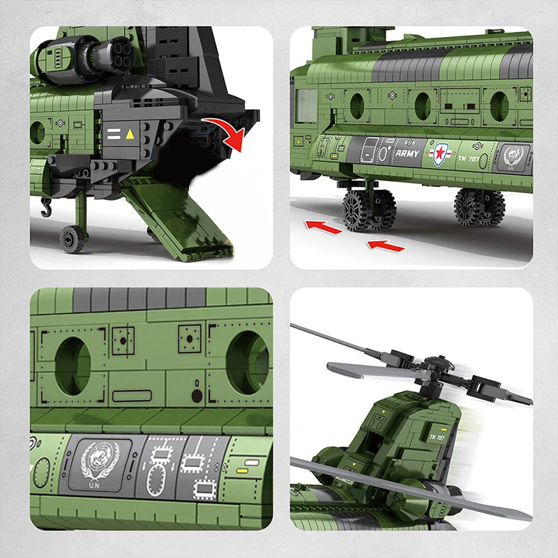 JUHANG 88017 MOC Military CH-47 Transport Helicopter Chinook Building Blocks 1622pcs Bricks Toys From Delivery.
