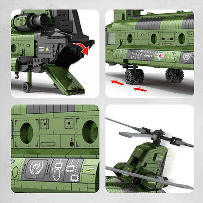 JUHANG 88017 MOC Military CH-47 Transport Helicopter Chinook Building Blocks 1622pcs Bricks Toys From Delivery.