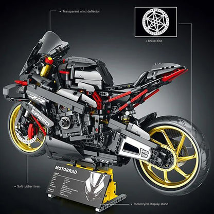 JUHANG BM002 MOC Technical 1:5 black warrior motorcycle Building blocks 1920pcs Gift Toys from China.