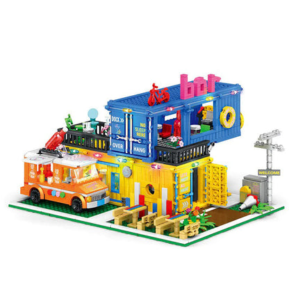 JuHang 86016 Moc Modular Buildings Container Bar Building Blocks 1489pcs Bricks Toys From China.