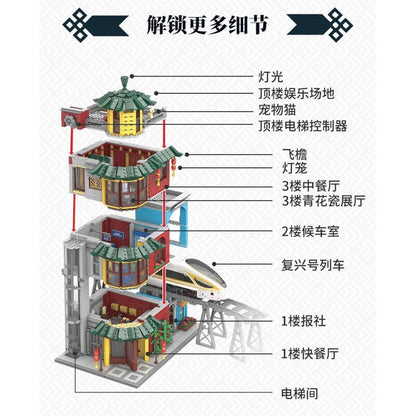 KAZI KY10008 Brick Train Station Track Edifice Guting Station