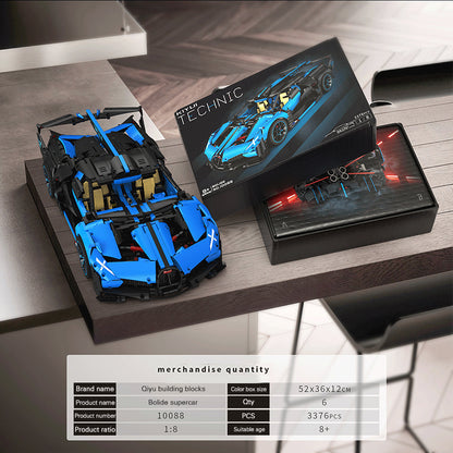 KIYUI 10088 bolide super car building blocks 1:8 Bugatti Bolide Sports Car Model 3376pcs Bricks.