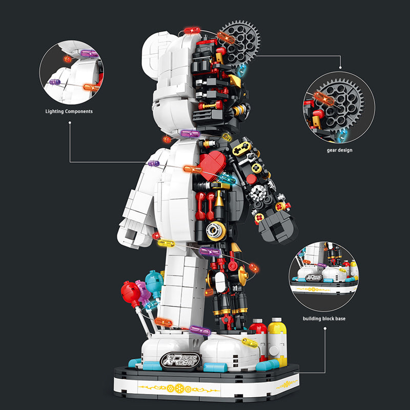 LQS 6303 MOC Semi-mechanical white bear three-dimensional ornament Model Building Blocks with Light 1160pcs bricks from China