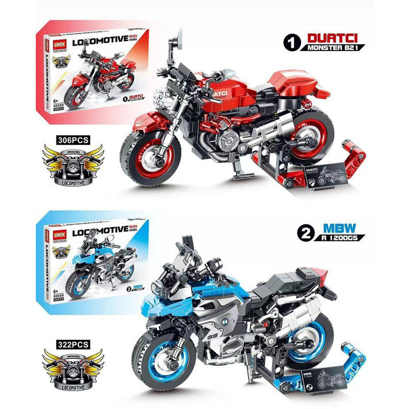 LWCK 80008-1 Moc Technic "Ducati"Racers  "Monster" 821 Motorcycle Model Building Blocks 306pcs bricks Toys from China.