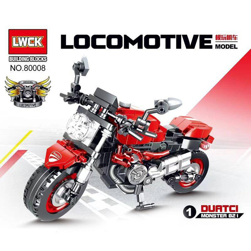 LWCK 80008-1 Moc Technic "Ducati"Racers  "Monster" 821 Motorcycle Model Building Blocks 306pcs bricks Toys from China.