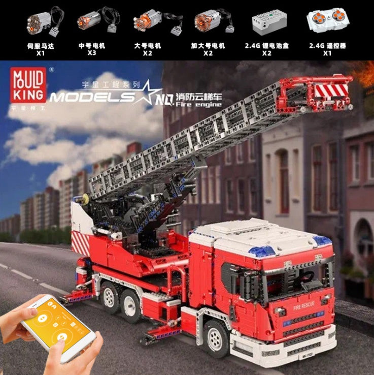 MK17022 fire-fighting ladder car electric remote control APP technology engineering series building block toys Ship From China