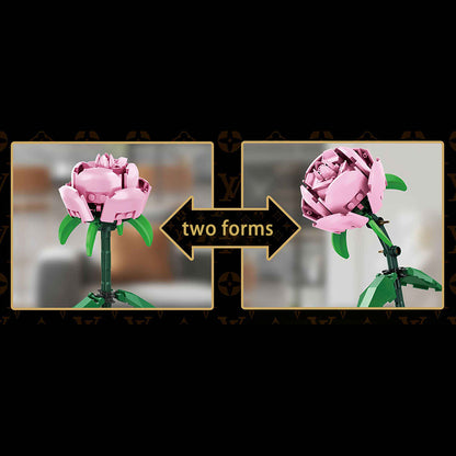 MOC 1304-1 Pink Rose Box With 9 Pink Rose Flower Buidling Blocks (Light Part+Ribbon+UV Sticker) Ship From China.