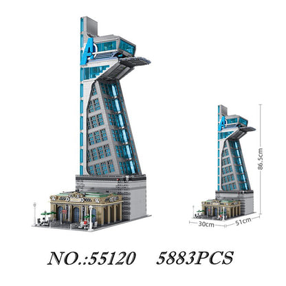 MOC 55120 Hero Tower Iron Tower Man Base Model with LED Light Building Block Hot Spring House 5883pcs Bricks Toy Ship From Europe 3-7 Days Delivery