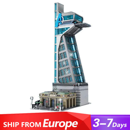 MOC 55120 Hero Tower Iron Tower Man Base Model with LED Light Building Block Hot Spring House 5883pcs Bricks Toy Ship From Europe 3-7 Days Delivery