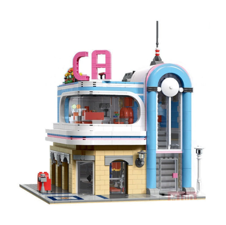 MOULDKING 16001 2078pcs Street View Creator Series Downtown Diner California Building Blocks Bricks For Children Toys MOC-32566