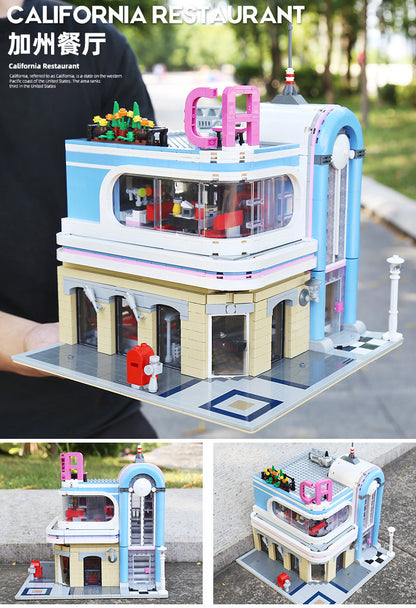 MOULDKING 16001 2078pcs Street View Creator Series Downtown Diner California Building Blocks Bricks For Children Toys MOC-32566