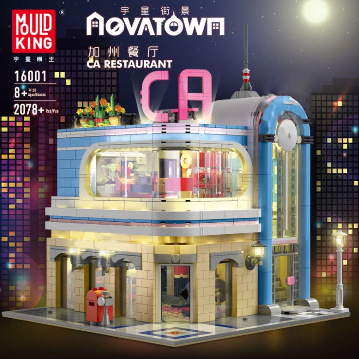 MOULDKING 16001 2078pcs Street View Creator Series Downtown Diner California Building Blocks Bricks For Children Toys MOC-32566