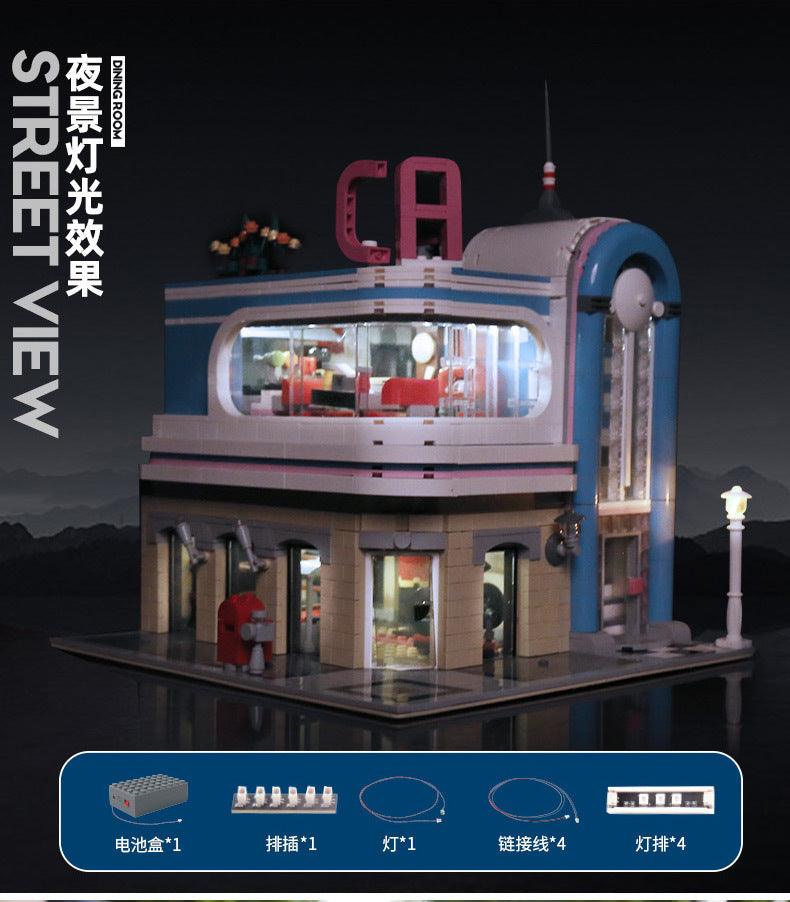 MOULDKING 16001 2078pcs Street View Creator Series Downtown Diner California Building Blocks Bricks For Children Toys MOC-32566