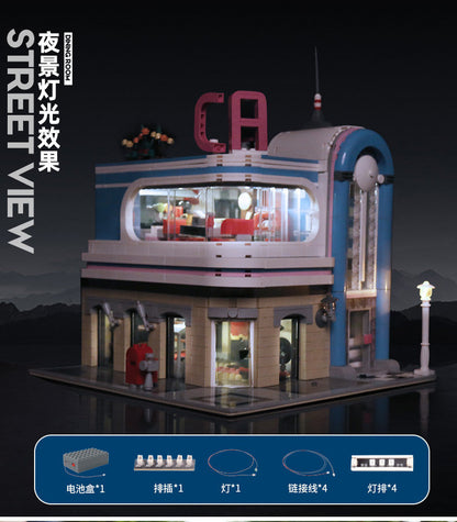 MOULDKING 16001 2078pcs Street View Creator Series Downtown Diner California Building Blocks Bricks For Children Toys MOC-32566