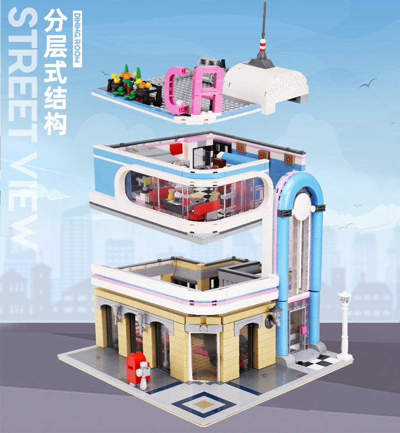 MOULDKING 16001 2078pcs Street View Creator Series Downtown Diner California Building Blocks Bricks For Children Toys MOC-32566