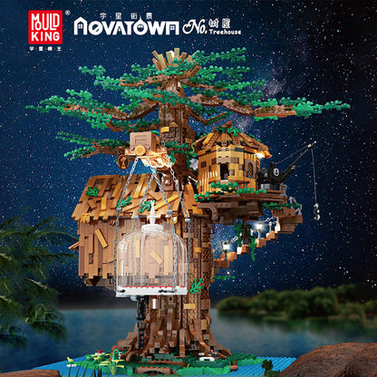 MOULDKING 16033 Expansion 16033D Leaves &amp; Flower MOC Tree House Model Building Blocks 3958pcs Brick Toys Kids Gift [with Light]