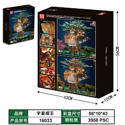 MOULDKING 16033 Expansion 16033D Leaves &amp; Flower MOC Tree House Model Building Blocks 3958pcs Brick Toys Kids Gift [with Light]