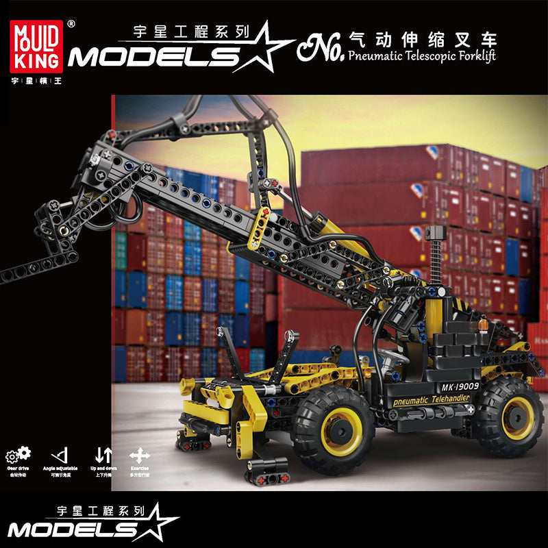 MOULDKING 19009 Technic Pneumatic Telescopic Forklift building blocks 803pcs bricks Toys For Gift ship from China