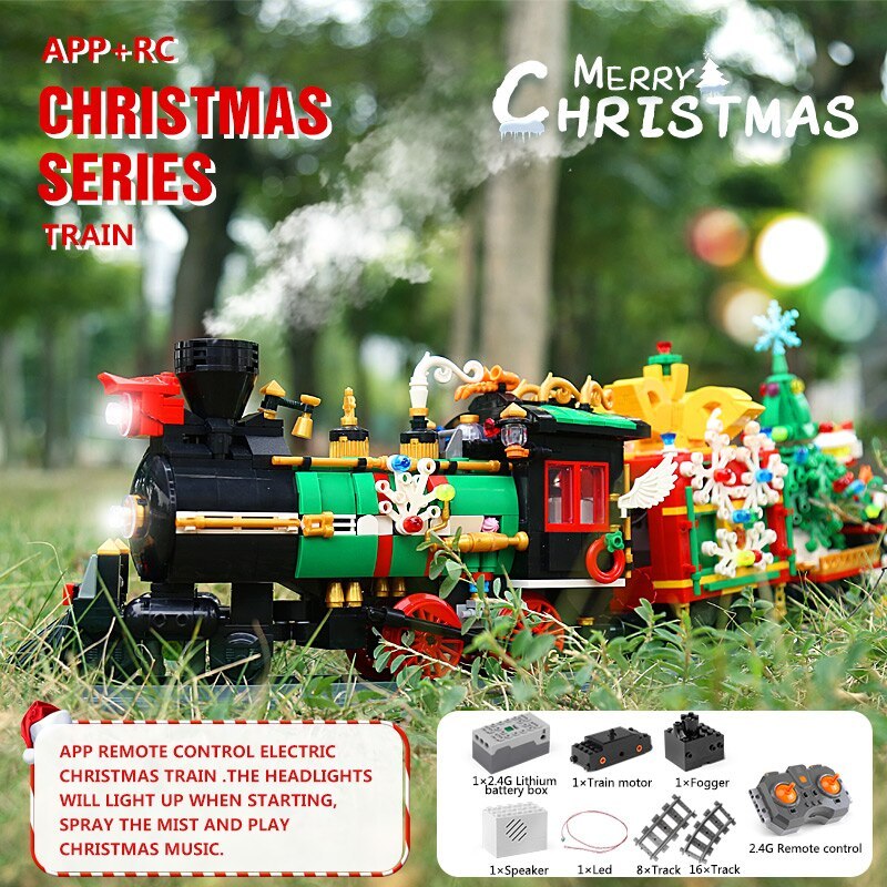 Mould King 12012 Technic Remote Control Christmas Train With Lights Electric Building Blocks Toy 1296pcs Bricks  From China Delivery.