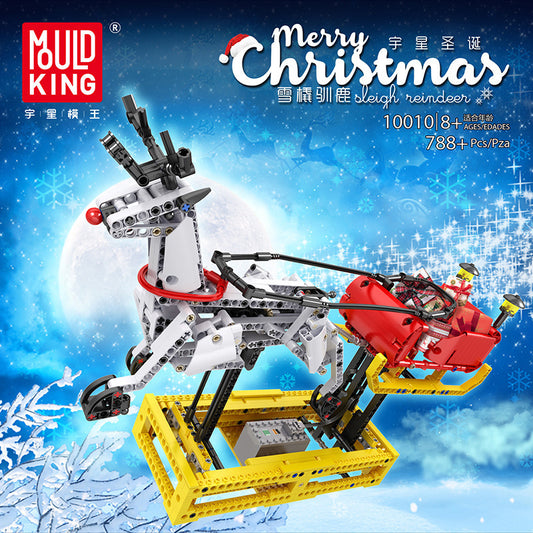 MouldKing 10010 788Pcs Christmas Series Sleigh Reindeer Electric Version Assembled Model Building Block Toy Gift Ship From China