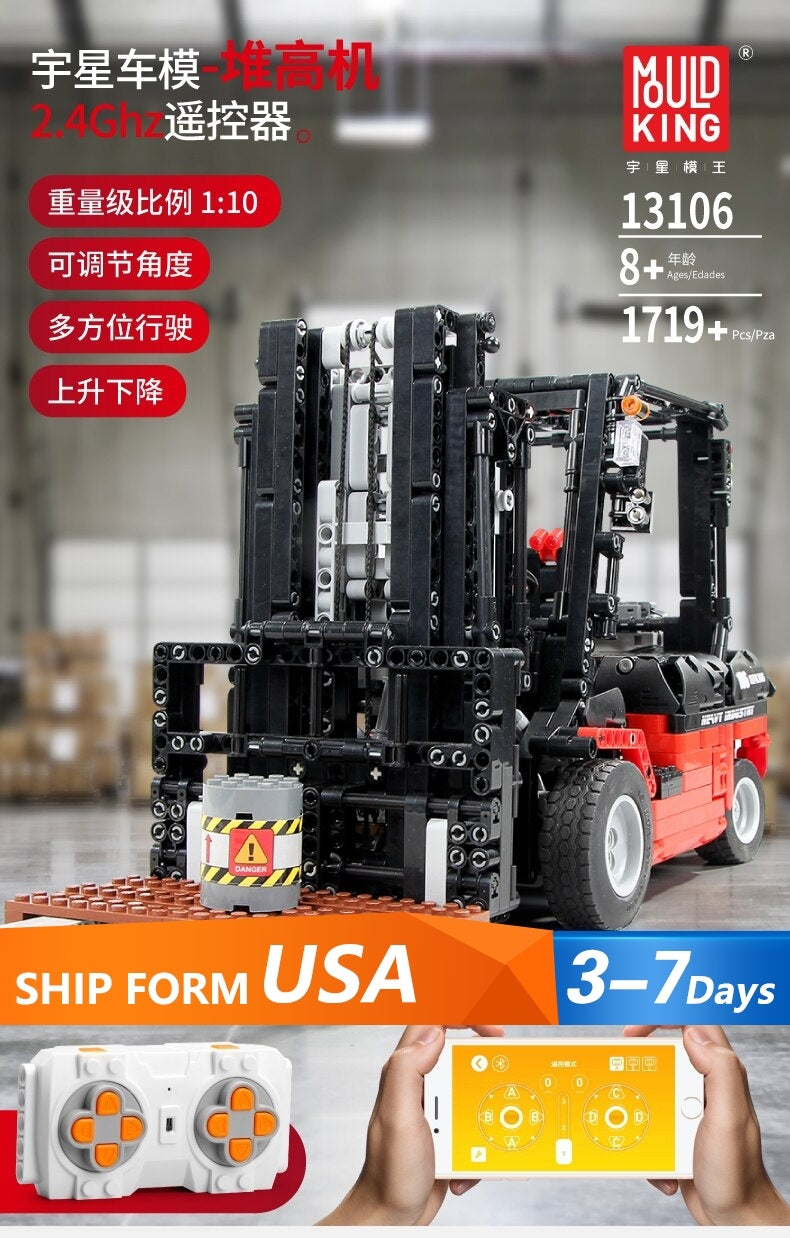 MOULDKING 13106  Technic APP RC Model The Forklift Truck 1719PCS Building Blocks Bricks for Children Assemble Car Christmas Toys