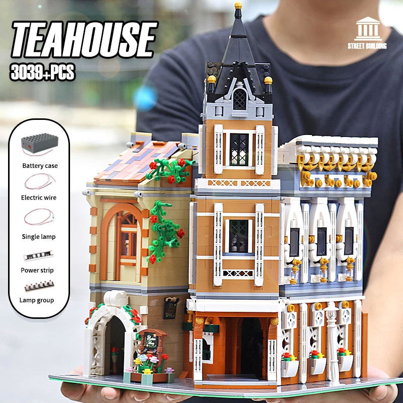 MouldKing 16026 Creator Series Afternoon Tea Restaurant Building Blocks 3039pcs Bricks Toys For Gift [with Light]