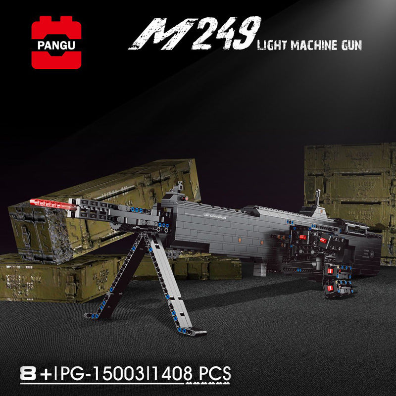 PANGU 15003 Electric Continuous Firing Machine Gun M249 Light Machine Gun Building Blocks 1408pcs Bricks Ship from China