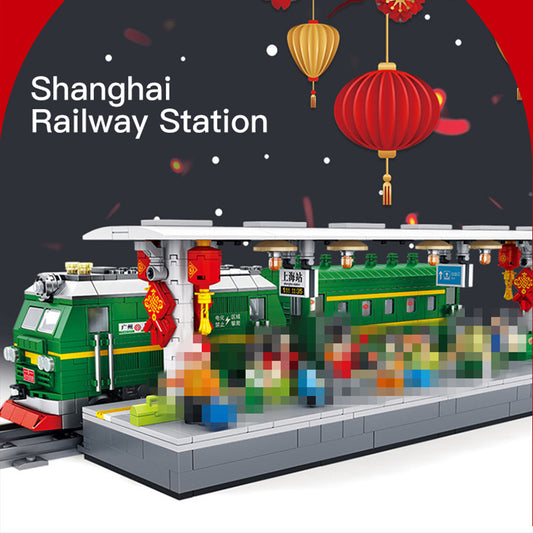PANLOS 610008 Technic Chinese Spring Festival green train building Blocks 1581pcs Bricks From China Delivery.