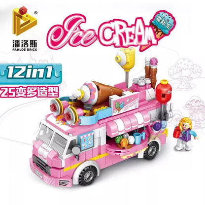 PANLOS 633047 Girl Series Ice Cream Truck 12-in-1 Street View Children's Puzzle Assembly Building Block Toys Ship From China