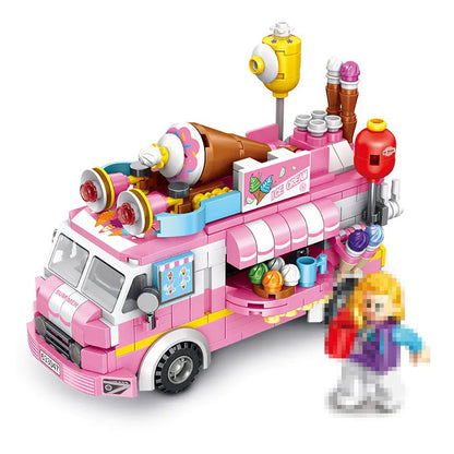 PANLOS 633047 Girl Series Ice Cream Truck 12-in-1 Street View Children's Puzzle Assembly Building Block Toys Ship From China